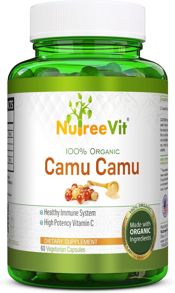 NurteeVit 100% Capsules Camu Camu Bio 500mg - Vitamine C, emballé avec des vitamines et minéraux (90 Nombre)