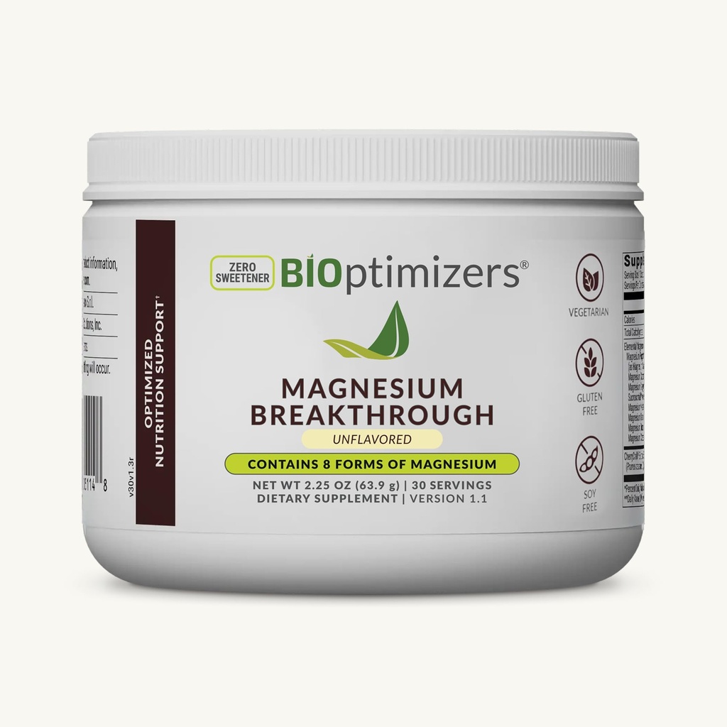 BIOptimizers Magnésium breakthrough Drink - 8 formes de magnésium, électrolytes, santé du sommeil, stress, récupération musculaire, soutien cardiaque