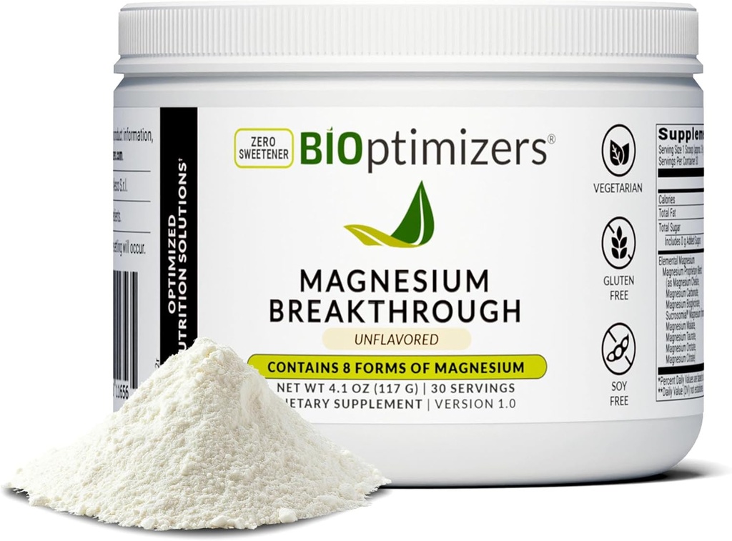 BIOptimizers Magnésium breakthrough Drink - 8 formes de magnésium, électrolytes, santé du sommeil, stress, récupération musculaire, soutien cardiaque