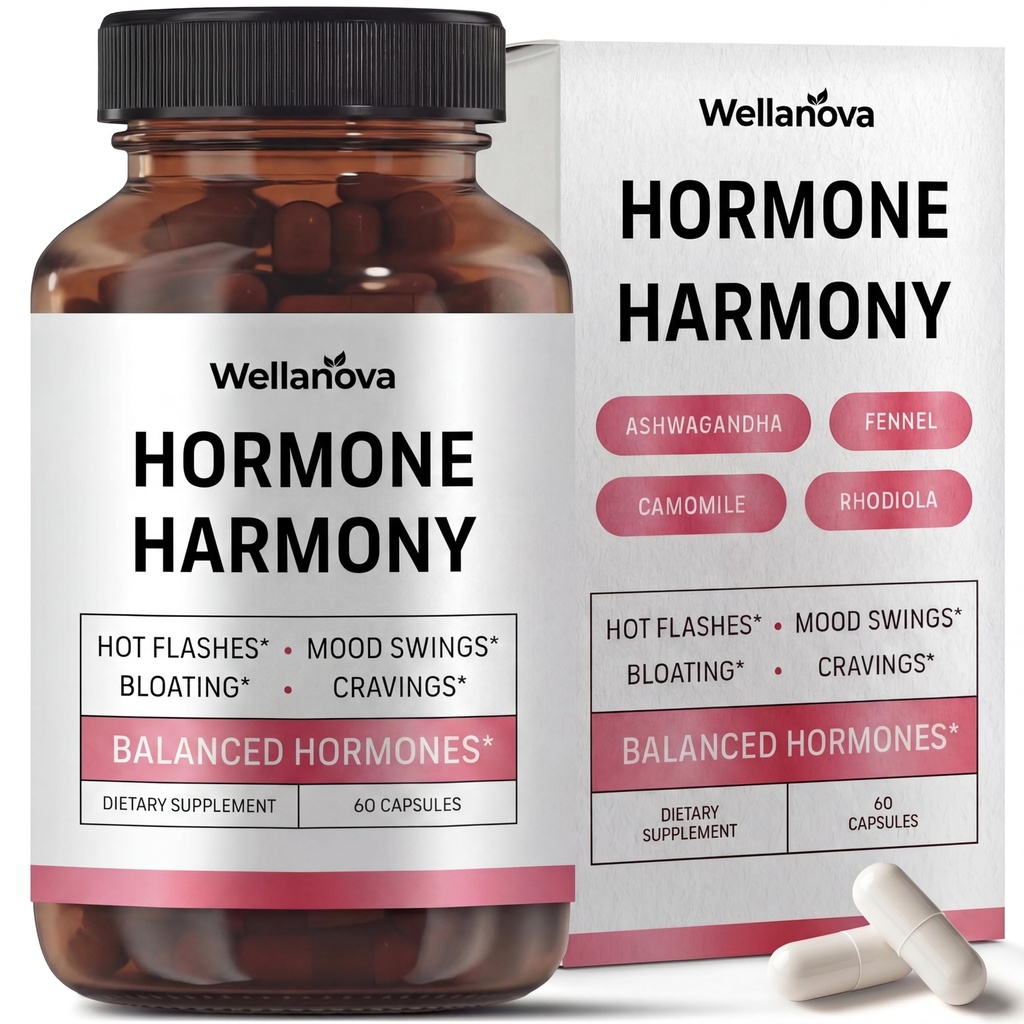 Hormone Harmony for Women – Natural Hormonal Balance Support for Menopause & Perimenopause – Hot Flashes, Mood Swings, Cravings, Bloating Relief – 60 Capsules