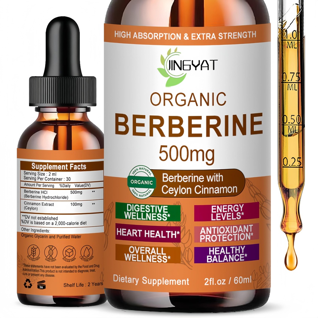Berberine with Ceylon Cinnamon | High Absorption Berberine Drops 500mg Support Cardiovascular & Antioxidant | Liquid Berberine Supplement HCL for Women & Men | Vegan,Non-GMO,Fast-Acting Formula