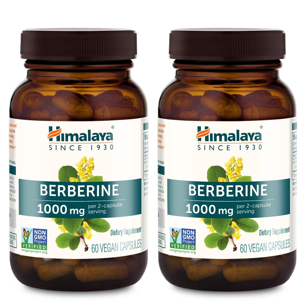 Himalaya Berberine - Herbal Supplement for Supporting Normal Metabolism, Immune, and Digestive Health - Vegan, Gluten Free, 500 mg, 60 Vegetarian Capsules 2 Pack