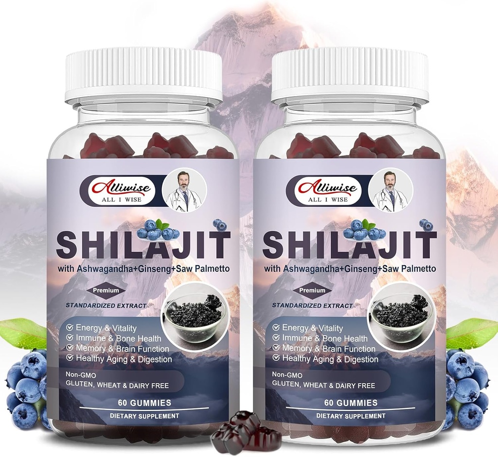 Shilajit Gummies pour les hommes et les femmes, Shilajit Pure Himalayan Original Multi-Supplement, Shilajit Ashwagandha & High dans Trace Minerals & Fulvic Acid for Energy, Strength & Immunity, 60 Servir