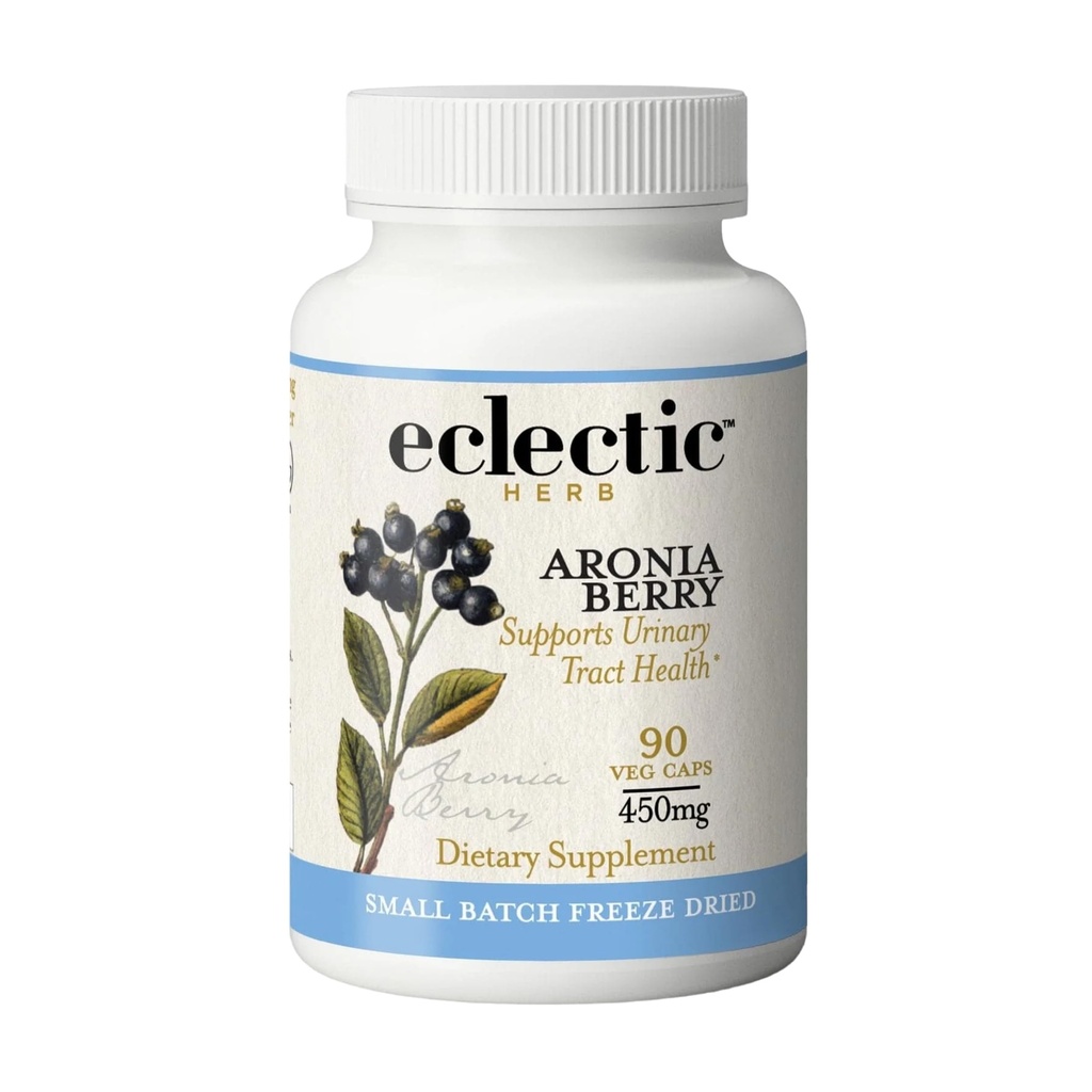 Eclectic Institute Raw Freeze-Dried Organic Aronia Berry Capsules | Supports Heart, Immune System, Digestive, and Urinary Tract Health | 90 CT (450 mg)