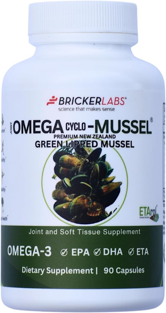 Bricker Labs Omega Cyclo - Mussel Joint Health Supplement, Premium New Zealand Green Lipped Mussel, Full Spectrum Omega Joint Supplements for Joint Health and Comfort, 90 Capsules