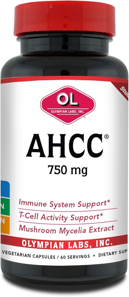 Olympians Labs Premium Supplément AHCC – 750mg de AHCC par gélule – soutient la santé immunitaire, la fonction hépatique et l'activité des cellules tueuses naturelles- 60 capsules