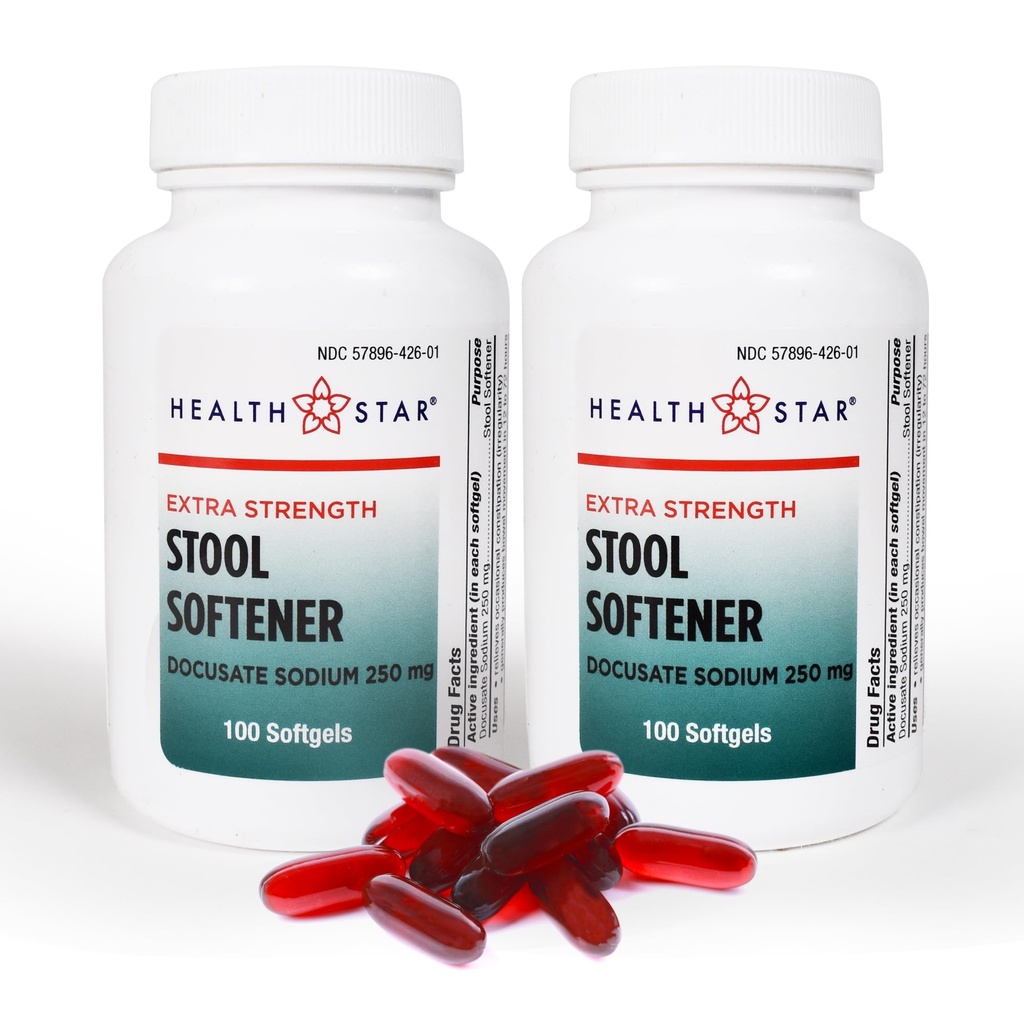 Extra-Strength Stool Softener Docusate Sodium 250mg Softgels Stimulant Laxative for Constipation & Irregularity| Gentle Constipation Relief Stool Softeners for Women & Men (100 Count) Pack of 2