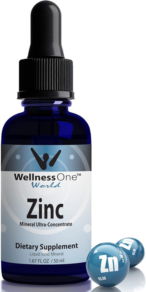 WellnessOne Ionic Liquid Zinc Drops for Immunity Support - Suppléments liquides en zinc très absorbants pour les enfants et les adultes - États-Unis Testé, végétalien, non-OGM, sans gluten, 1,67 fl oz