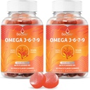 BeLive Organic Omega 3 Gummies - Omega 3 6 9 7 DHA & EPA de l'huile de lin et de l'huile de fruits d'épine de mer, végétalien, pour les enfants et les adultes, plein corps, soutien du cerveau et des yeux, sans sucre – Peach-Pack