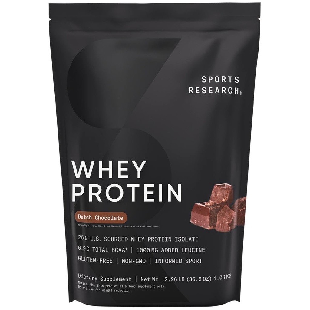 Recherche sportive Isolation des protéines de lactosérum - Sports Nutrition Protéine Poudre 25g par portion - 2,27lb Sac Protéine de lactosérum - Chocolat hollandais en vrac Protéine Poudre, 25 portions