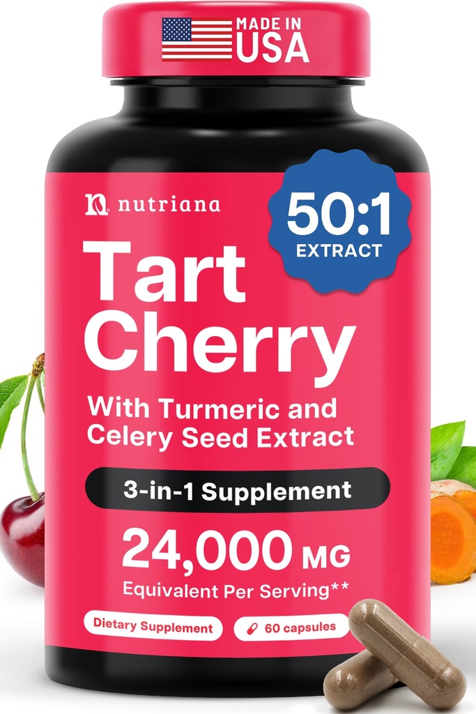 3 capsules d'extrait de tart cerise en 1 avec des graines de curcuma et celery pour les pieds et le soutien des articulations Uric Acid Flush Cleanse & Purge Pills, 60 capsules de légumes fabriqués aux États-Unis