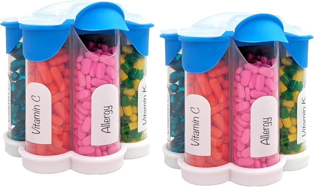 Extra Large Pill Organizer Daily, Weekly, Monthly Supplément Bouteille, Distributeur de pilules Mignon avec 7 Compartiments XL (2 Pack Combo) (Light Blue 2 Pack)