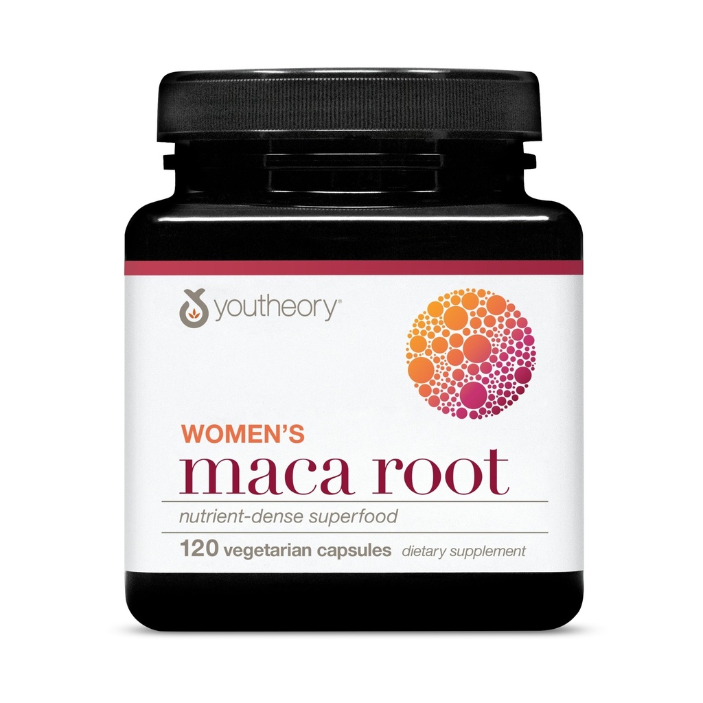 Youtheory Women's Maca Root - Vegan Energy & Menopause Support Supplement with Peruvian Ginseng* - Premium Supplement for Women - Dairy, Soy & Gluten Free - 120 Vegetarian Capsules