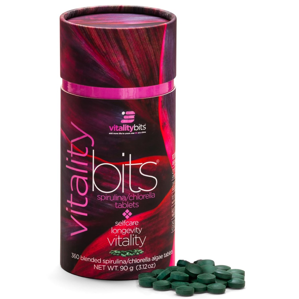 VITALITYbites - Comprimés organiques mélangés Spiruline et Chlorella - Algae Superfood - Énergie, Self Care, Beauté - Remplacer les verts, suppléments, protéines, collations - Vegan, Keto, sans gluten - 360 comprimés