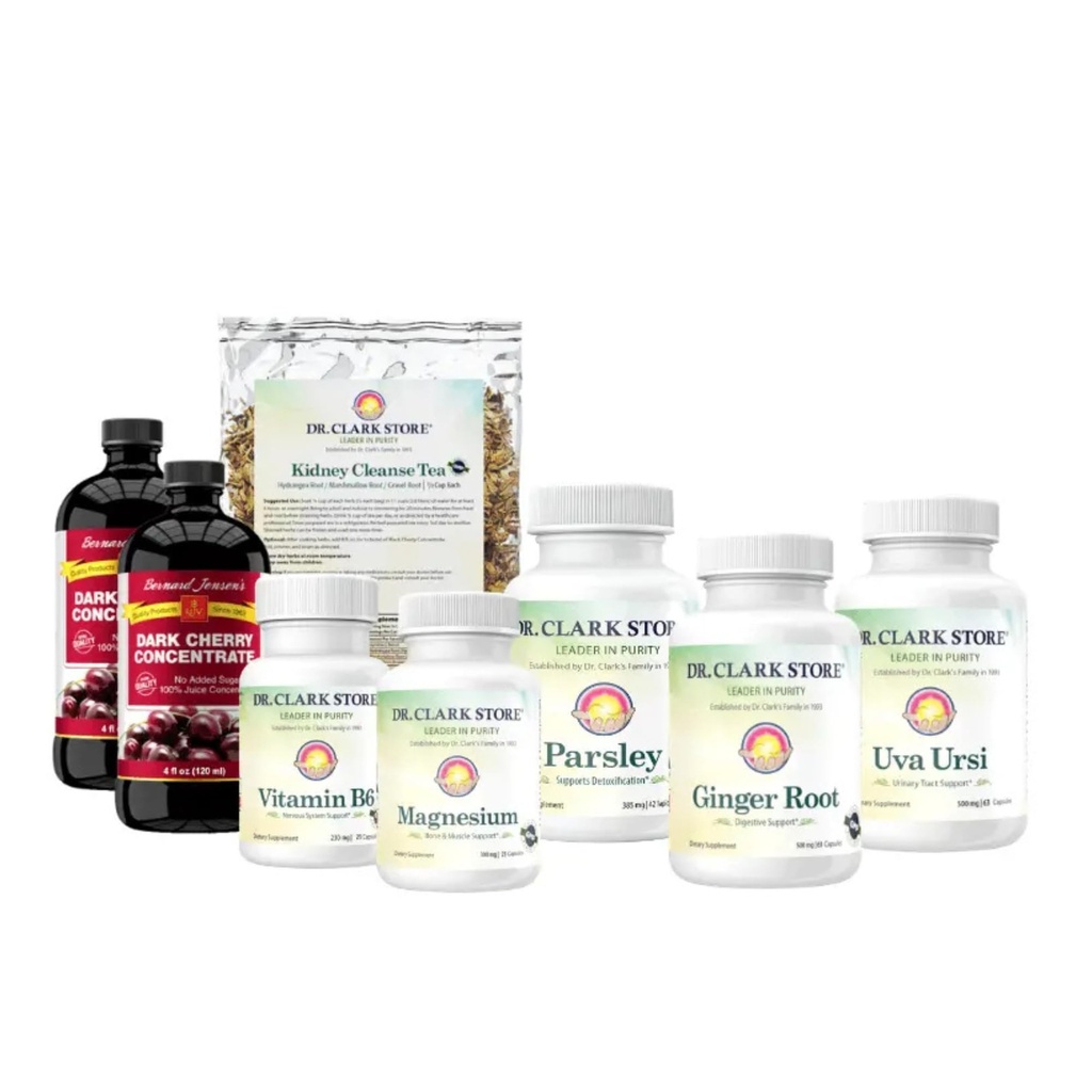 Dr Clark Store 3 Week Kidney Cleanse Kit with Herbal Tea, Capsules & Concentrates, Clean Label Formula, Non-GMO, Gluten Free, Soy Free, Hydration & Daily Routine Support, Trusted Since 1993