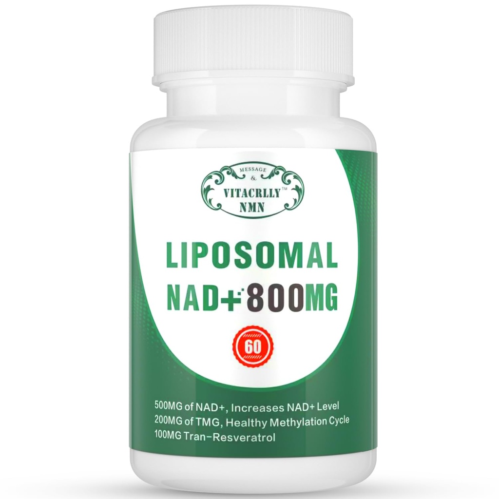Supplément NAD+ Liposomique NAD+ Plus 800MG Nicotinamide Riboside Alternative pour l'énergie cellulaire, le vieillissement en santé et la réparation musculaire 60 Capsules