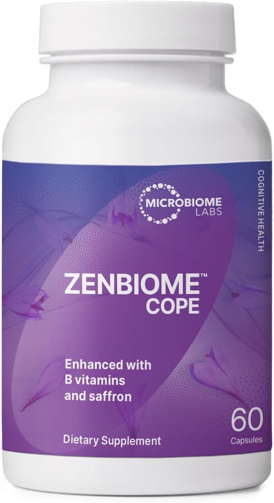 Microbiome Labs Zenbiome COPE - Supplément de soutien à l'humeur probiotique avec vitamine B6, B12 et extrait de safran - Probiotiques de santé Gut pour les femmes et les hommes - Soutien à l'axe Gut-Brain (60 capsules)