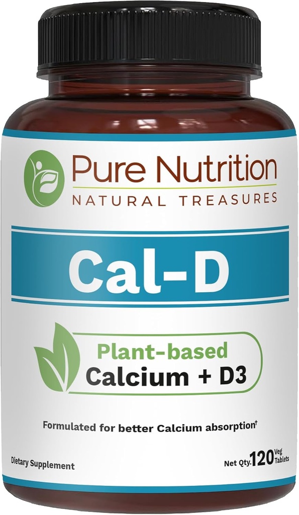 Pure Nutrition Cal D - Calcium à base de plantes avec VIT D3 K2 & Magnésium.