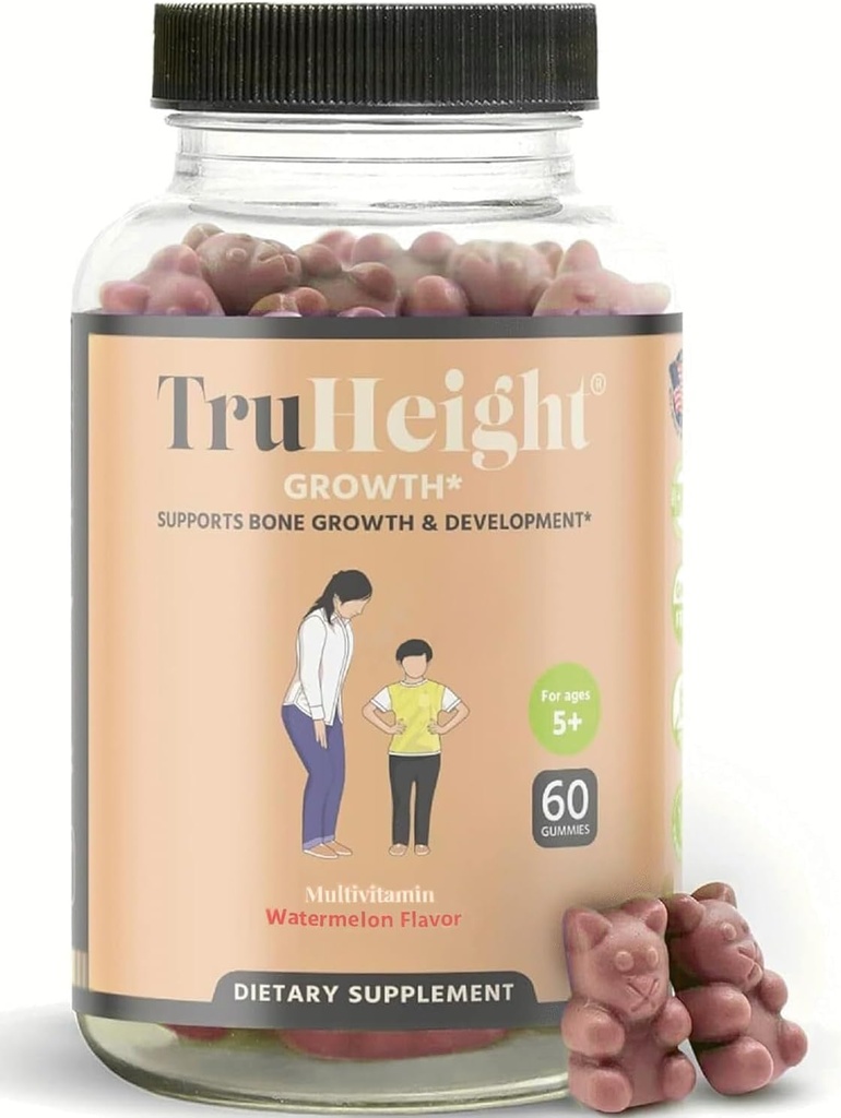 TruHeight Growth Gummies (Watermelon) Natural Growth & Development Supplement for Kids & Teens - Vitamin D, K, Calcium & Ashwagandha - Bone Strength Vitamins D3 K2 - Picky Eater Vitamin - Ages 5+