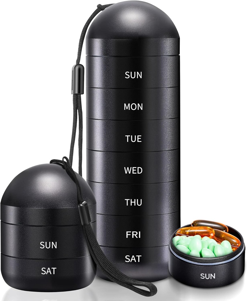 Zannaki Weekly Pill Organizer 7 Jour 2 fois par jour, Portable Metal Travel Waterproof AM PM Pill Box, Grand conteneur de cas de pilule, BPA sans médicament quotidien Organisateur de la vitamine, huile de poisson, supplément