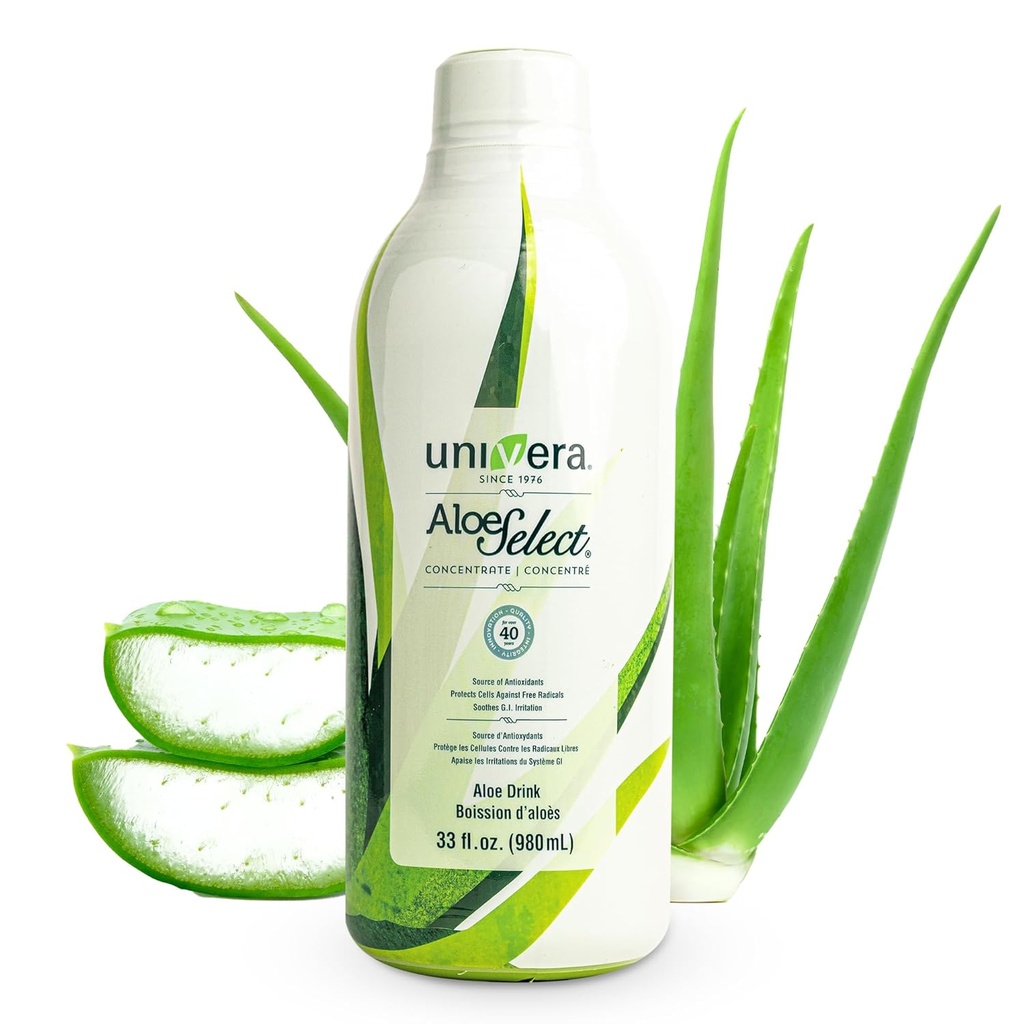 Univera Aloe Vera Juice, Preminum Organic Aloe Vera, 10 % de rétention de polysaccharide, enzymes digestives pour la santé de Gut, le soutien immunitaire et la santé de Gut, Aloe Flavor - 30 jours d'approvisionnement (33 fl oz)