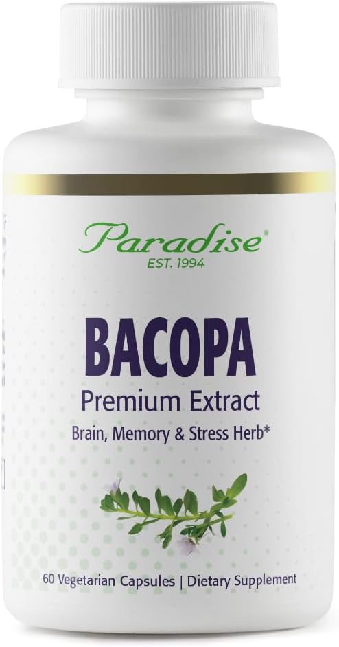 Extrait de Bacopa, végétalien, non-OGM, sans gluten, 60 capsules