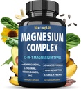 1000mg Magnesium Complex for Women and Men, 12 in 1 Magnesium Supplement with Ashwagandha, Zinc, D3, L-theanine. Easy to Swallow, High Absorption, Sleep Support & Stress Relief (60 Capsules)