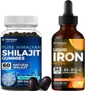 Ultimate Health Bundle: Supplément en fer liquide et Gommies chilajit bio purs pour les femmes et les hommes - Support non OGM, végétalien, énergie naturelle et immunitaire - 60 Gommies et 30 portions