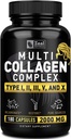 Multi Collagen Peptides Pills (Types Ⅰ,Ⅱ,Ⅲ,Ⅴ,Ⅹ) Grass Fed Collagen Pills (180 Capsules) - Hydrolysate Collagen Protein Blend for Hair, Skin, Nails, and Joint Support - Collagen Pills for Women