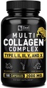 Pilules de collagène multicollagène (types I,II,III,V,X) Pilules de collagène à herbes (180 capsules) - Mélange de protéines de collagène hydrolysat pour cheveux, peau, ongles et soutien articulaire - Pilules de collagène pour femmes