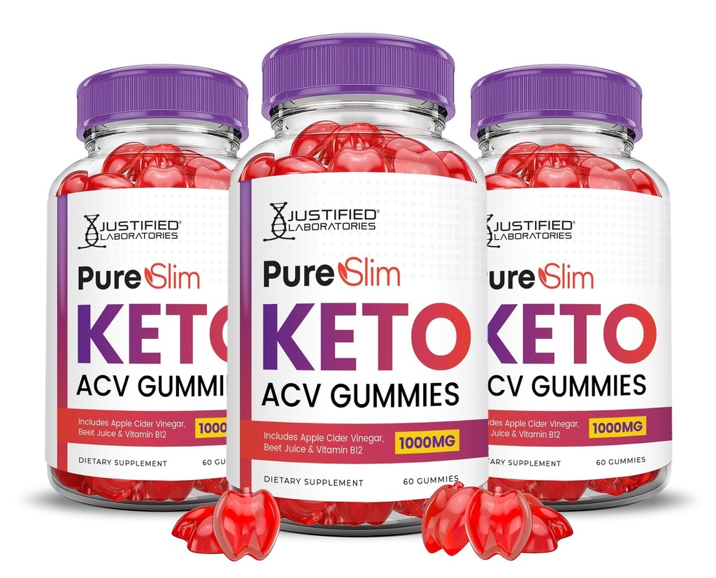 (3 Pack) Pure Slim Keto ACV Gummies Advanced Formula 1000MG PureSlim Keto Gummies Apple Cider Vinegar Formulated with Pomegranate Beet Juice Powder B12 Vegan Non GMO 180 Gummys