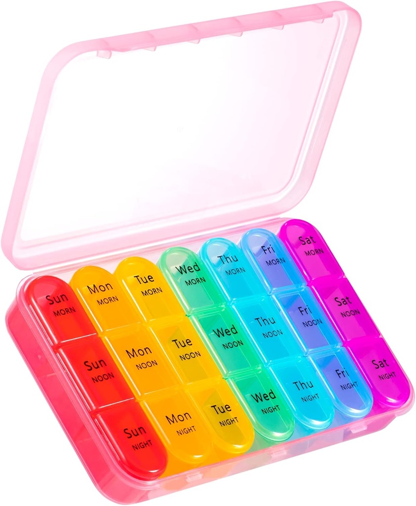 ASprink Pill Organizer 3 fois par jour - Weekly/Daily Pill Box 7 Day Medicine Organizer, Large Pill Case Pill Box 3 fois par jour, Travel Pill Organizer, pour retenir les vitamines, la médecine