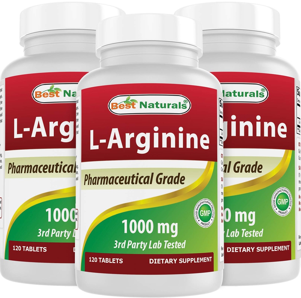 Best Naturals 3 Pack L-Arginine 1000 mg 120 Tablets - Pharmaceutical Grade L Arginine Supplement Promotes Nitric Oxide Synthesis (Total 360 Tablets)