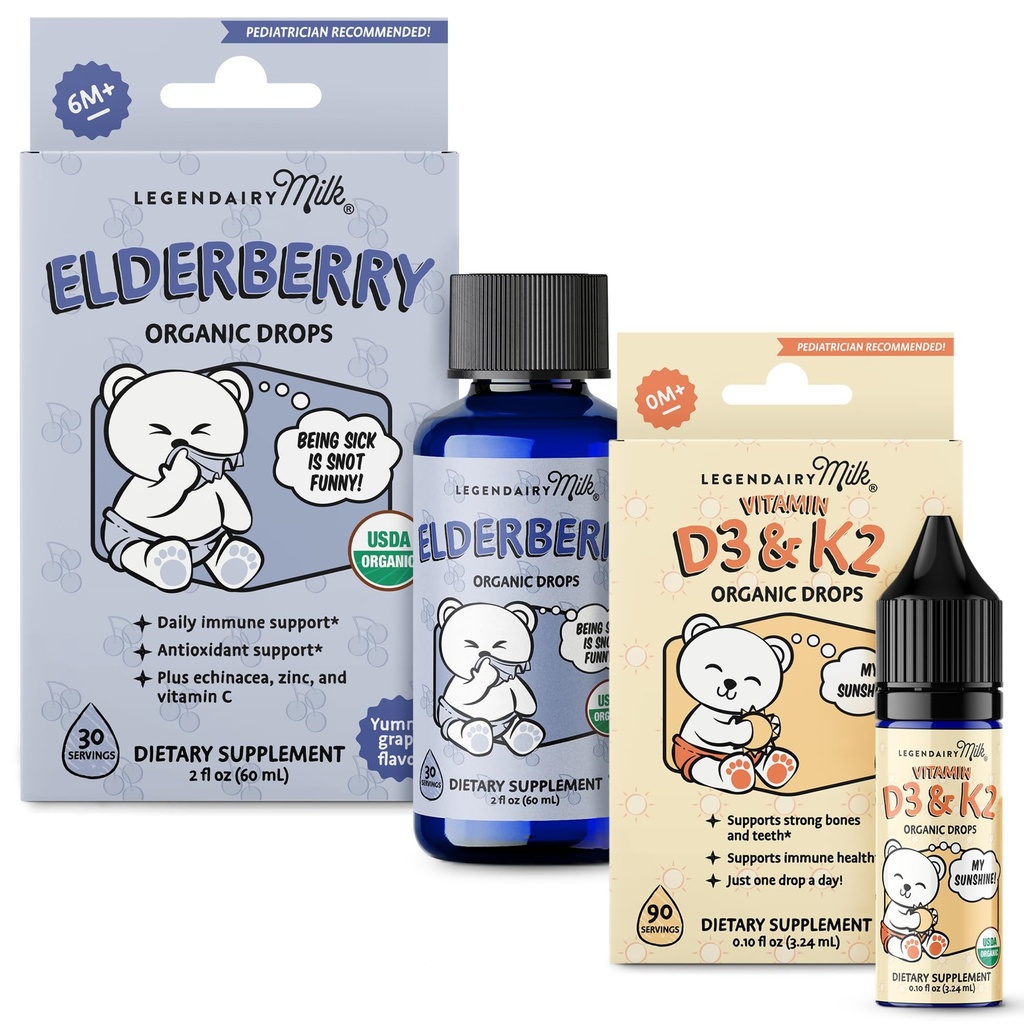 Legendairy Milk Baby Vitamin D3 K2 and Elderberry Drops Bundle Age 6 Months+