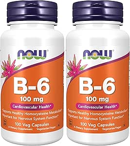 MAINTENANT suppléments, vitamine B-6 (HCl pyridoxine) 100 mg, santé cardiovasculaire*, 100 gélules (paquet de 2)