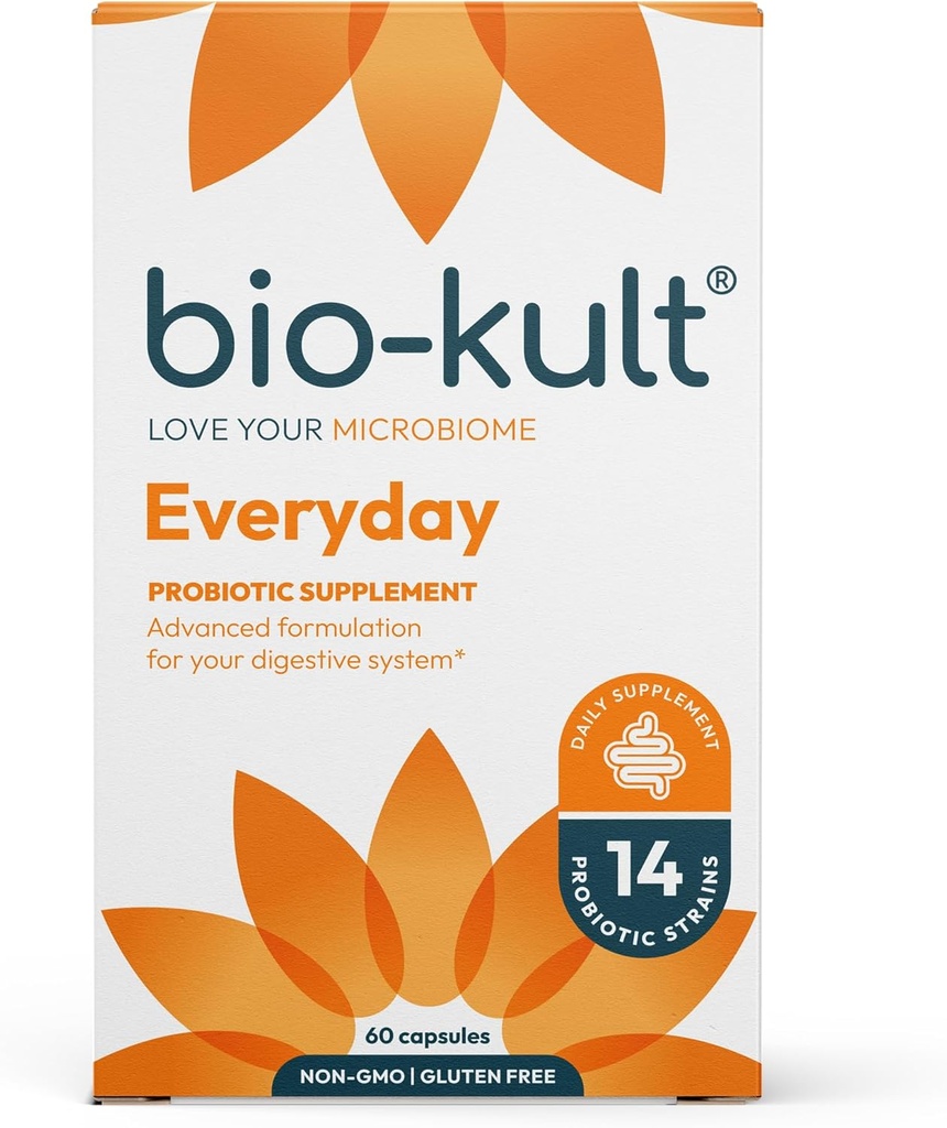 Bio-Kult Gut Supplément probiotique de santé, 14 souches, probiotiques pour les femmes et les hommes, soutien immunitaire, santé digestive, plateau-stable, non-OGM et sans gluten, capsules, 60 Compte (paquet de 1)