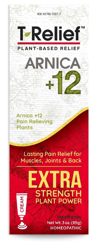 MediNatura T-Relief Extra Strength Pain Relief Cream Arnica +12 actifs naturels de soulagement à action rapide aident à réduire le dos, le cou, les articulations, les muscles, les mains et les pieds, les douleurs et la douleur - 3 oz