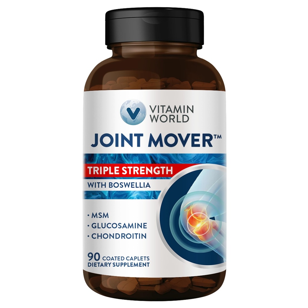 Vitamin World Triple Strength Joint Mover, Glucosamine Chondroitin with MSM Joint Support Supplement, Collagen & Boswellia Serrata Extract, Support Joint Strength, Comfort & Flexibility, 90 Caplets