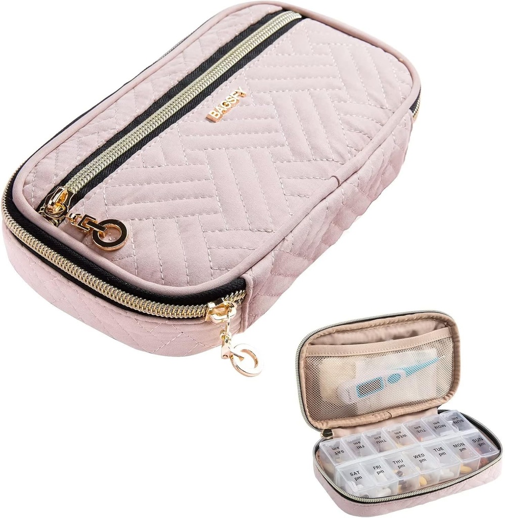 BAGSFY Pill Organizer Case 2 fois une journée- hebdomadaire de médecine Organisateur Pill Box de voyage avec un contenant de 7 jours de médecine amovible pour huile de poisson, vitamine, supplément