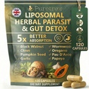 Liposomal Herbal Parasite & Gut Detox, 120 Capsules, 5X Better Absorption, with Black Walnut, Wormwood, Clove, Pumpkin Seed, Garlic, Oregano, PAU D'Arco, Papaya