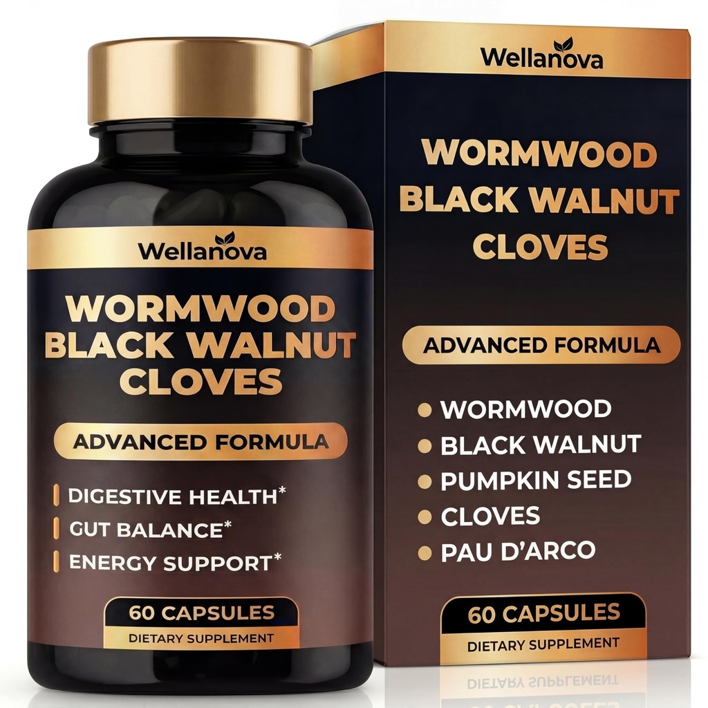 Wormwood Black Walnut Clove Cleanse for Humans - Advanced Detox Formula for Adults - Gut Health Supplement with Wormwood Herb, Black Walnut Hull Extract & Clove - 60 Capsules