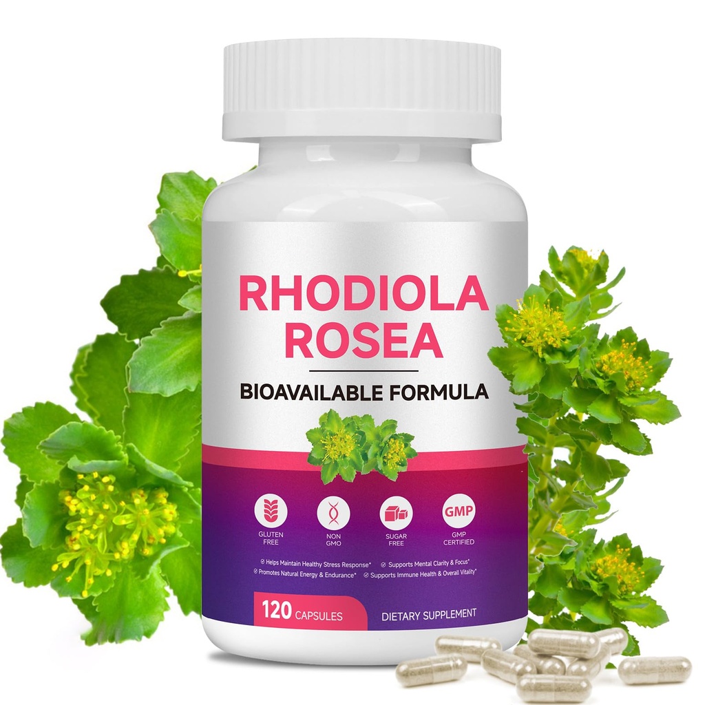 Rhodiola Rosea Capsules 500mg, Adaptogenic Herb for Stress Support, Focus & Natural Energy, Standardized 3% Salidrosides & 1% Rosavins, Immune & Daily Vitality Support, 120 Capsules