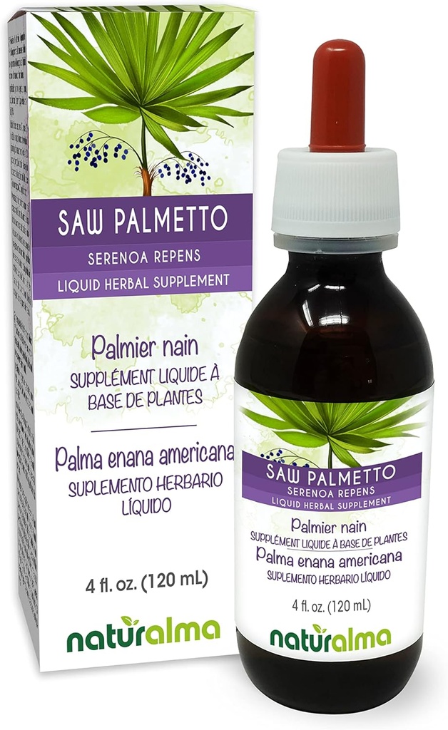 Naturalma Saw Palmetto (Serenoa repens or Sabal serrulata) Teinture sans alcool de fruits - 4 fl oz extrait liquide dans les gouttes - supplément à base de plantes - végétalien