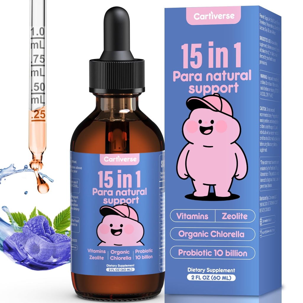 Parasite Cleanse for Humans & Kids,Parasite Cleanse for Children,Zeolite Detox Liquid Drops,Candida Cleanse & Wellness Formula,Contains wormwood black walnut clove,Organic Chlorella,Oregano,2 Fl Oz