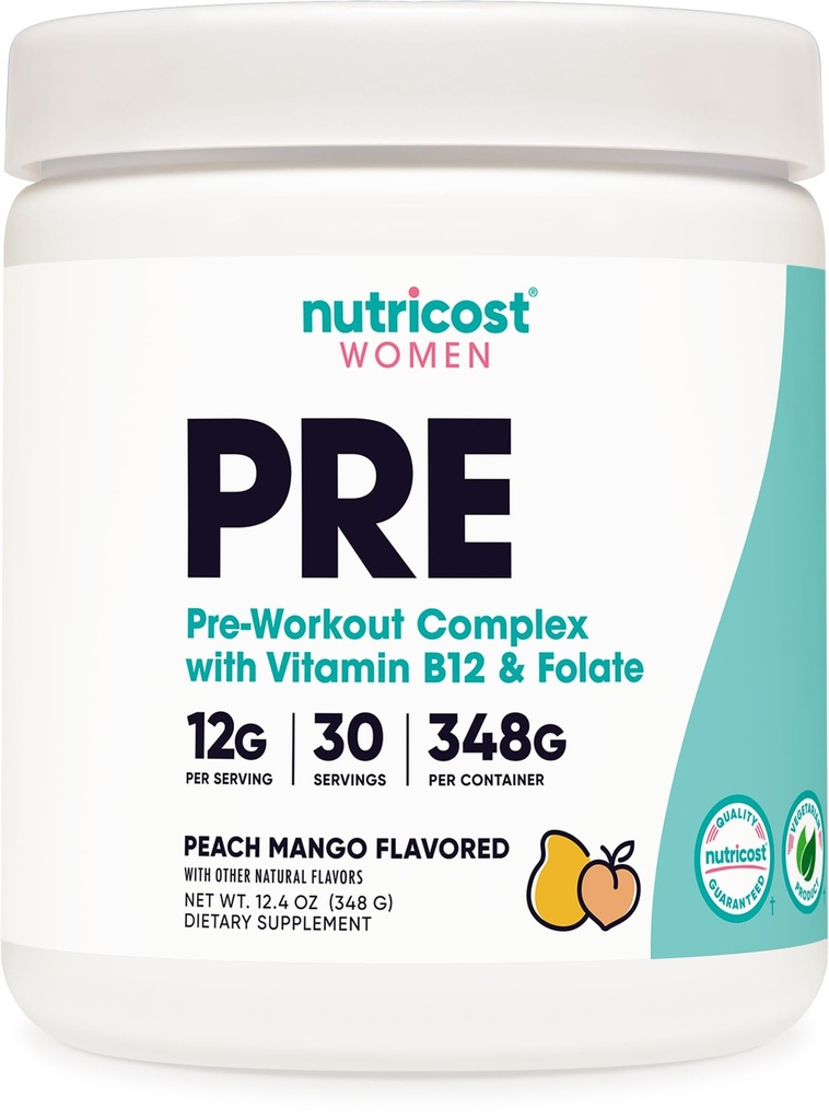 Poudre de pré-travail Nutricost pour femmes, Peach Mango, 30 portions