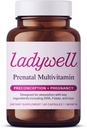 Ladywell Prénatal Multivitamine, grossesse et post-partum Ingrédients clés incluant DHA, Folate et Iron.