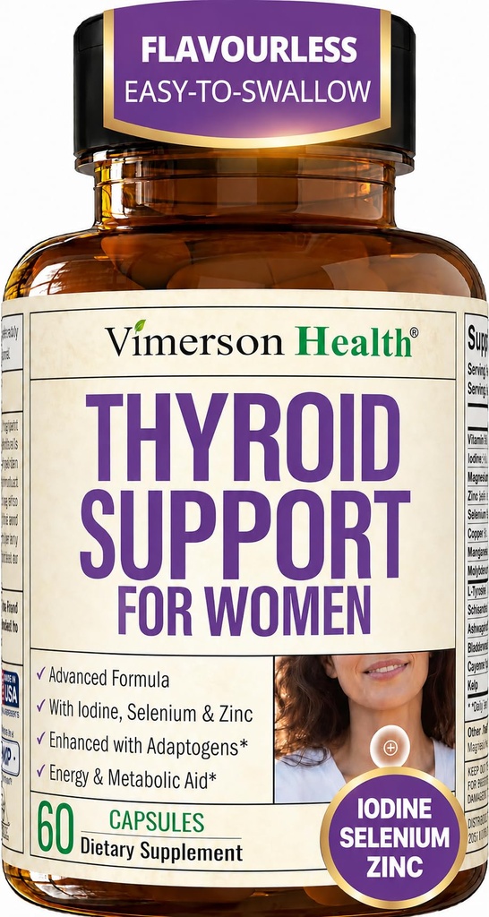 Thyroid Support for Women with Selenium, Iodine & Zinc - Advanced Complex with Ashwagandha, L-Tyrosine & B12 - Supports Energy, Metabolism & Hormonal Balance - 60 Capsules