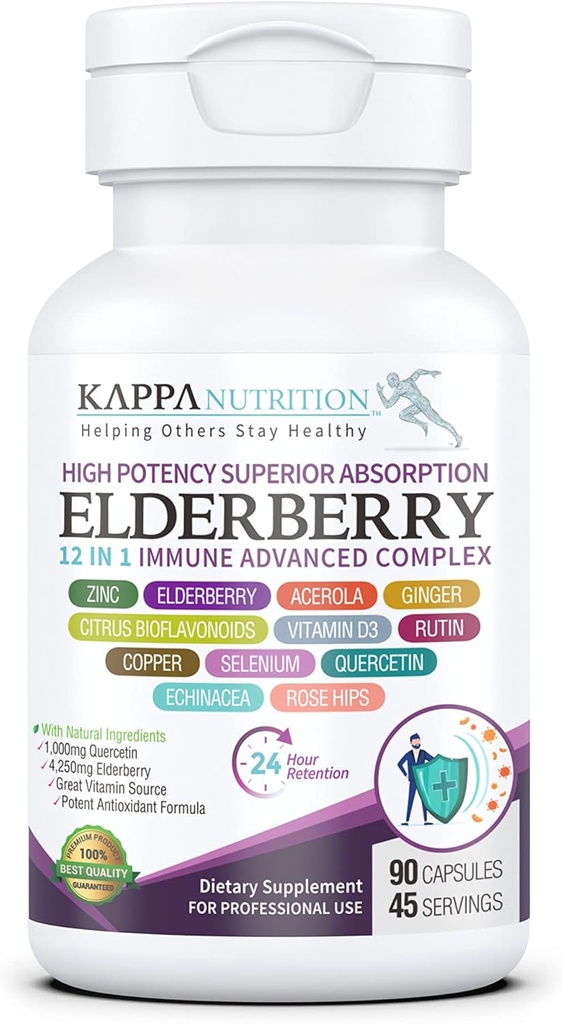 KAPPA NUTRITION Elderberry / 12 en 1 Complexe avancé (90 capsules).