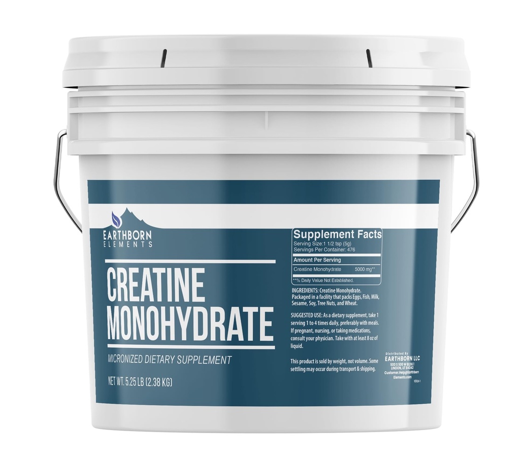 Éléments terriens Poudre monohydratée créatine 1 seau gallon, micronisé et non aromatisé, supplément alimentaire, aucun additif (84 Ounce)