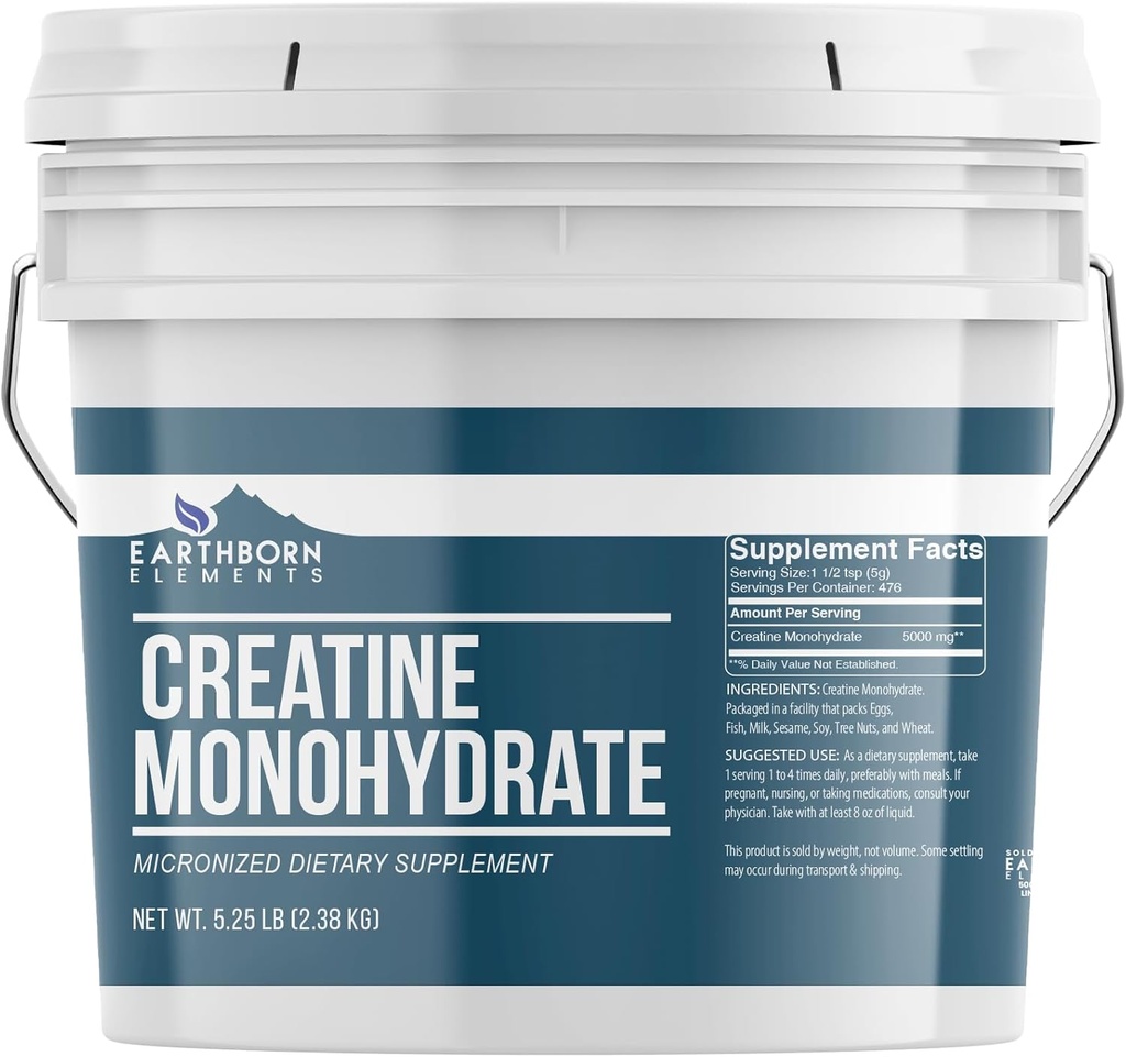 Éléments terriens Poudre monohydratée créatine 1 seau gallon, micronisé et non aromatisé, supplément alimentaire, aucun additif (84 Ounce)